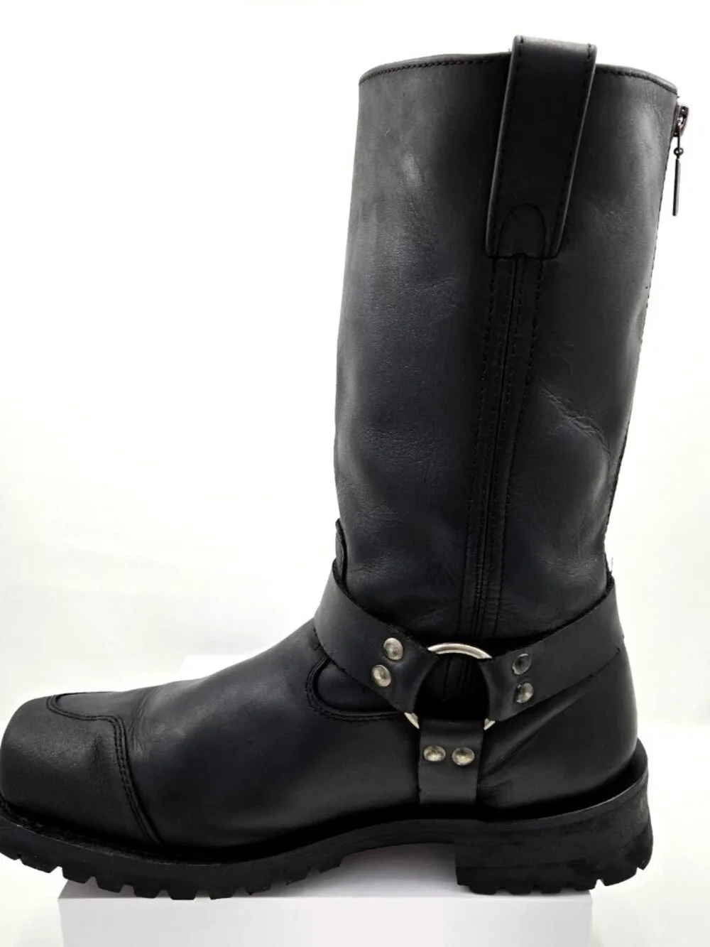 Milwaukee MB411 Mens Size 13D Black Motorcycle Drag Harness Back Zip Biker Boots